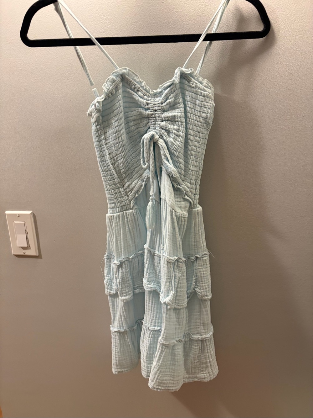 Ocean Drive Light Blue Tiered Ruched Mini Dress